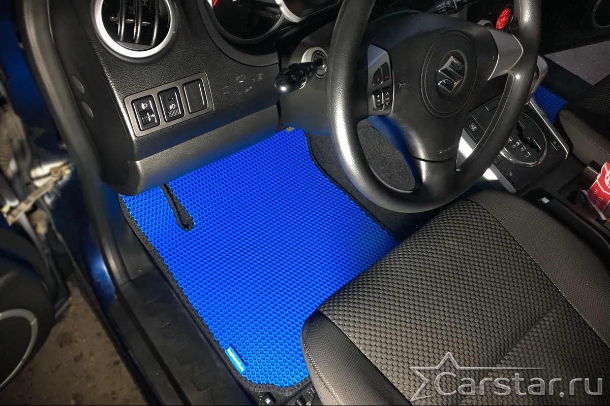 SCA Checkerplate Car Floor Mats PVC Blue Set of 4